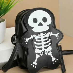 Funky steampunk Halloween black white skeleton crossbody zippered travel bag